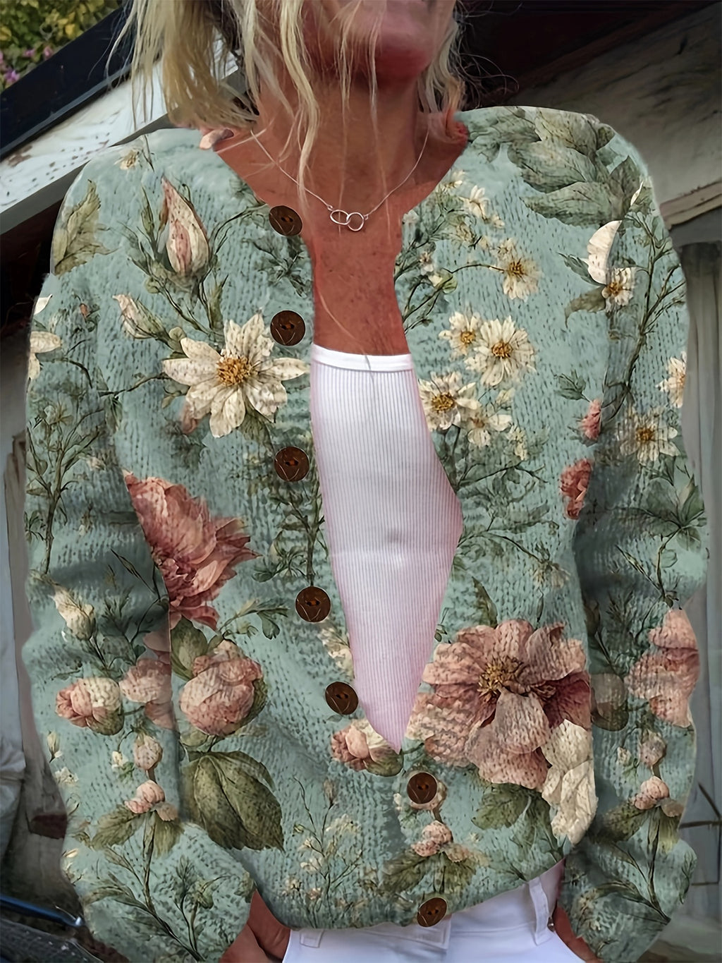 Women's 3D Floral Print Fashion Style All-Over Vibrant Botanical DesignCardigan