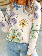 Women's Casual Floral Print Long Sleeve T-Shirt | Machine Washable Round Neck Top