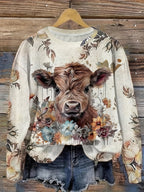 Vibrant Cow Print Long Sleeve Crew Neck T-Shirt