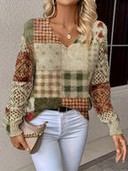 Women's top with floral digital print all-over printed knitwear for office