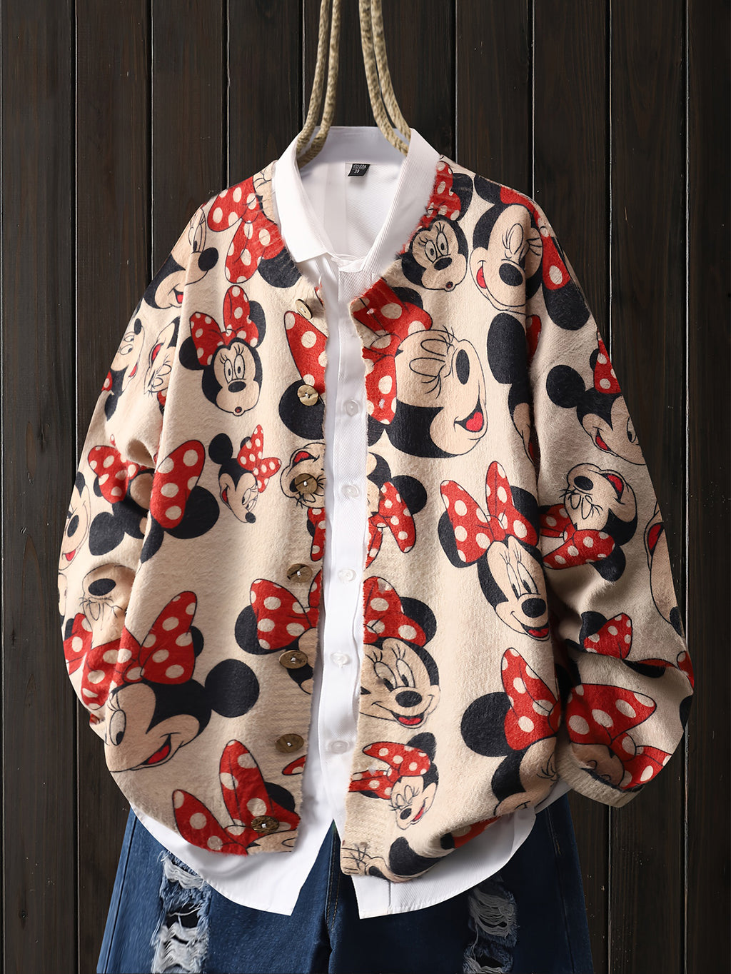 Women'S Mickey Mouse & Minnie Mouse Red Polka Dot Bow Print Graphic Cardigan