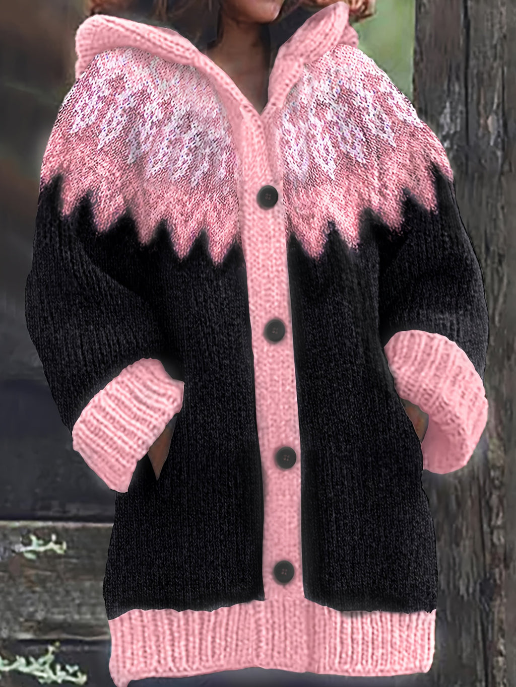 Women'S Casual Patchwork Hooded Cardigan