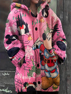 Christmas Mickey Mouse Santa Style Snowflake Pattern Reindeer Bell Letter Cardigan