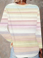 Women'S Casual Long Sleeve T-Shirt with Pastel Horizontal Stripes - Soft Round Neck Relaxed Fit Top