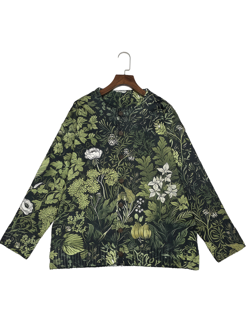 Women'S  Crew Neck Sweater with Button Detail 3D Floral Print Knit Cardigan
