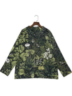 Women'S  Crew Neck Sweater with Button Detail 3D Floral Print Knit Cardigan