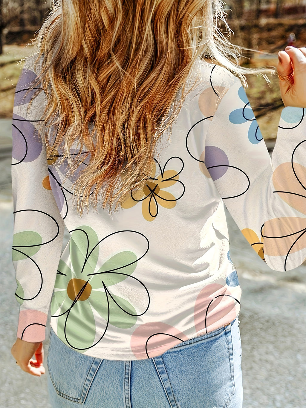 Women's Casual Floral Print Long Sleeve T-Shirt | Machine Washable Round Neck Top