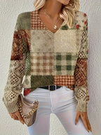 Women's top with floral digital print all-over printed knitwear for office