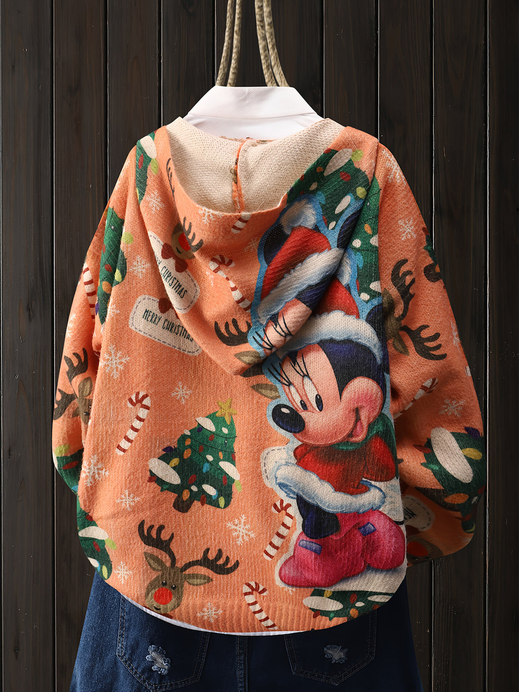 Christmas Style Mickey Mouse Christmas Tree Snowflake Picture Elk Pattern Cardigan