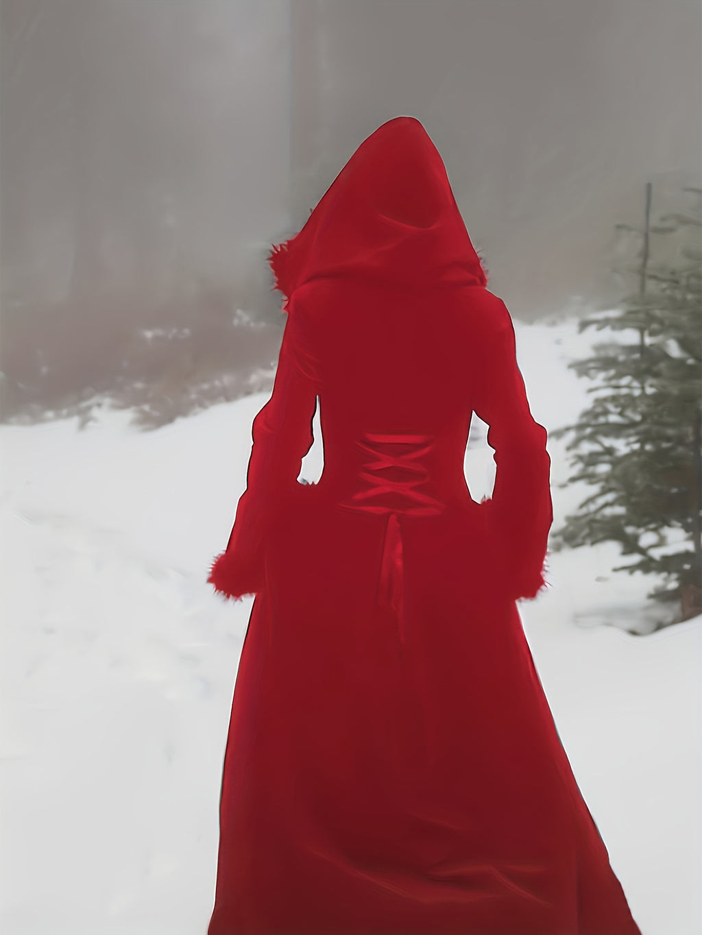 Victorian Winter Coat with Faux Fur Trim - Long Sleeve Corset-Inspired Bodice & Flared Hem Thick Warm Fabric Punk-Style Winter Outerwear