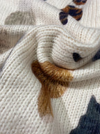 Women's Casual Cat Print Long Sleeve Round Neck Open Front Sweater with Button Closure Cardigan