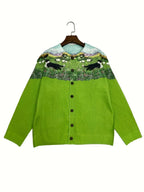 Women's Sweater  Rural pastoral 3D Floral Print Loose Fit Longline Coat-like Design Cardigan