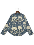 Women's 3D Floral Print Cardigan Round Neck Lightweight Sweater