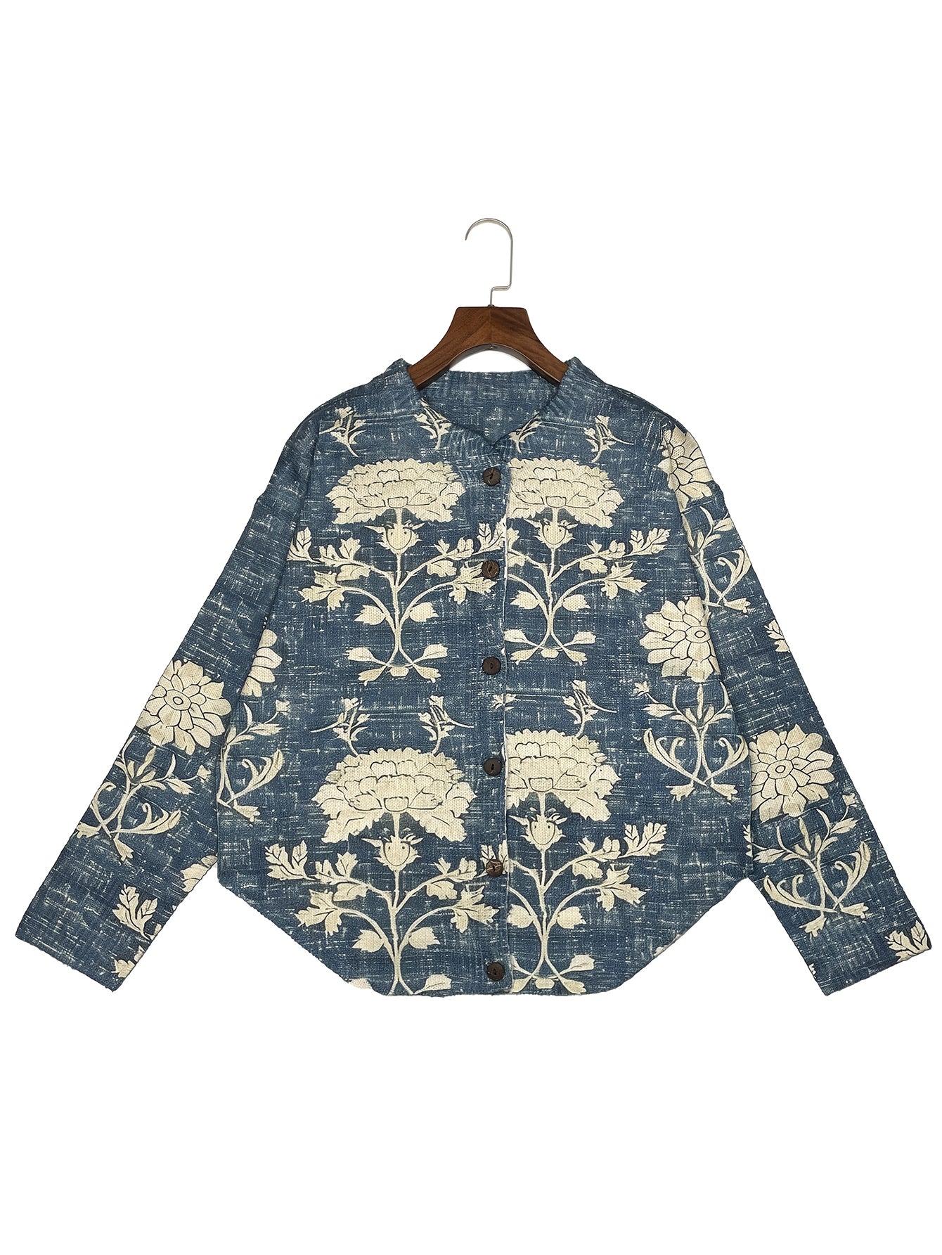 Women's 3D Floral Print Cardigan Round Neck Lightweight Sweater