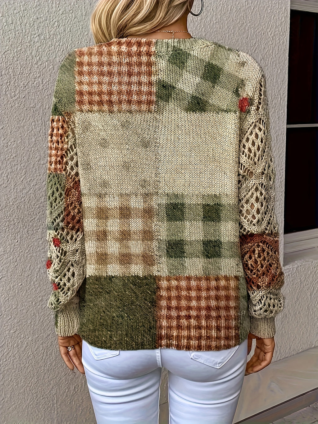 Women's top with floral digital print all-over printed knitwear for office