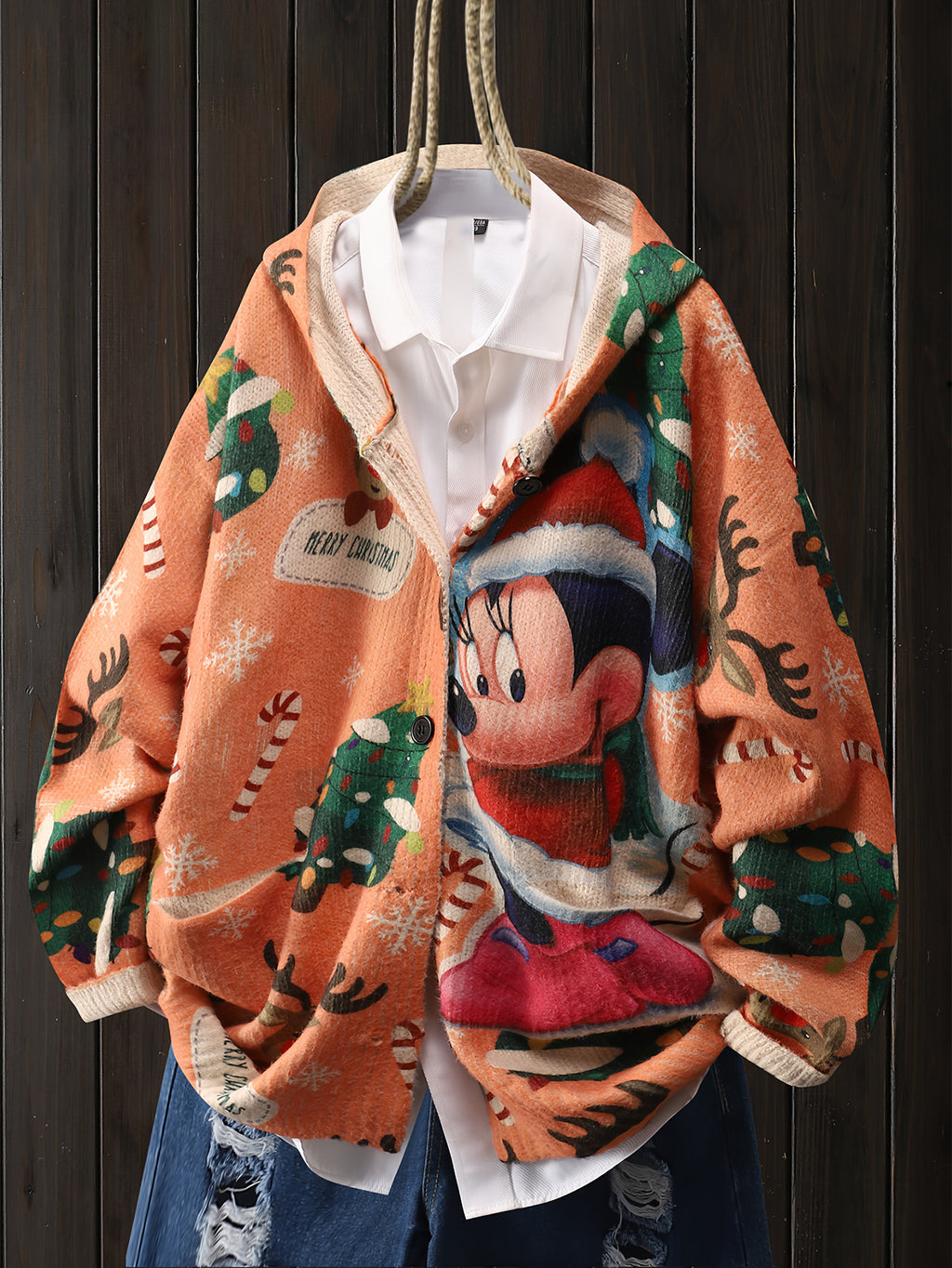 Christmas Style Mickey Mouse Christmas Tree Snowflake Picture Elk Pattern Cardigan