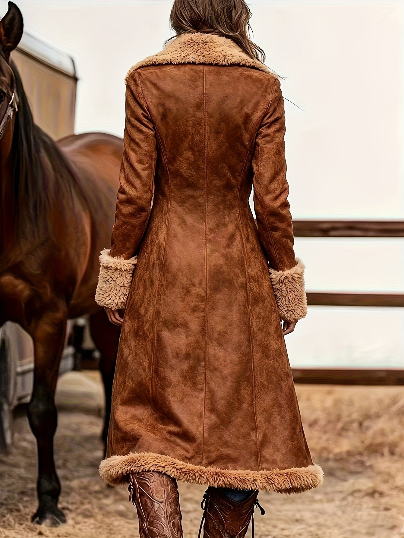 Women'S Western Vintage Plush Trench Coat