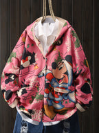 Christmas Mickey Mouse Santa Style Snowflake Pattern Reindeer Bell Letter Cardigan