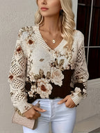 Women's Bohemian 3D Floral & Animal Print Sweater