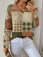 Women's top with floral digital print all-over printed knitwear for office