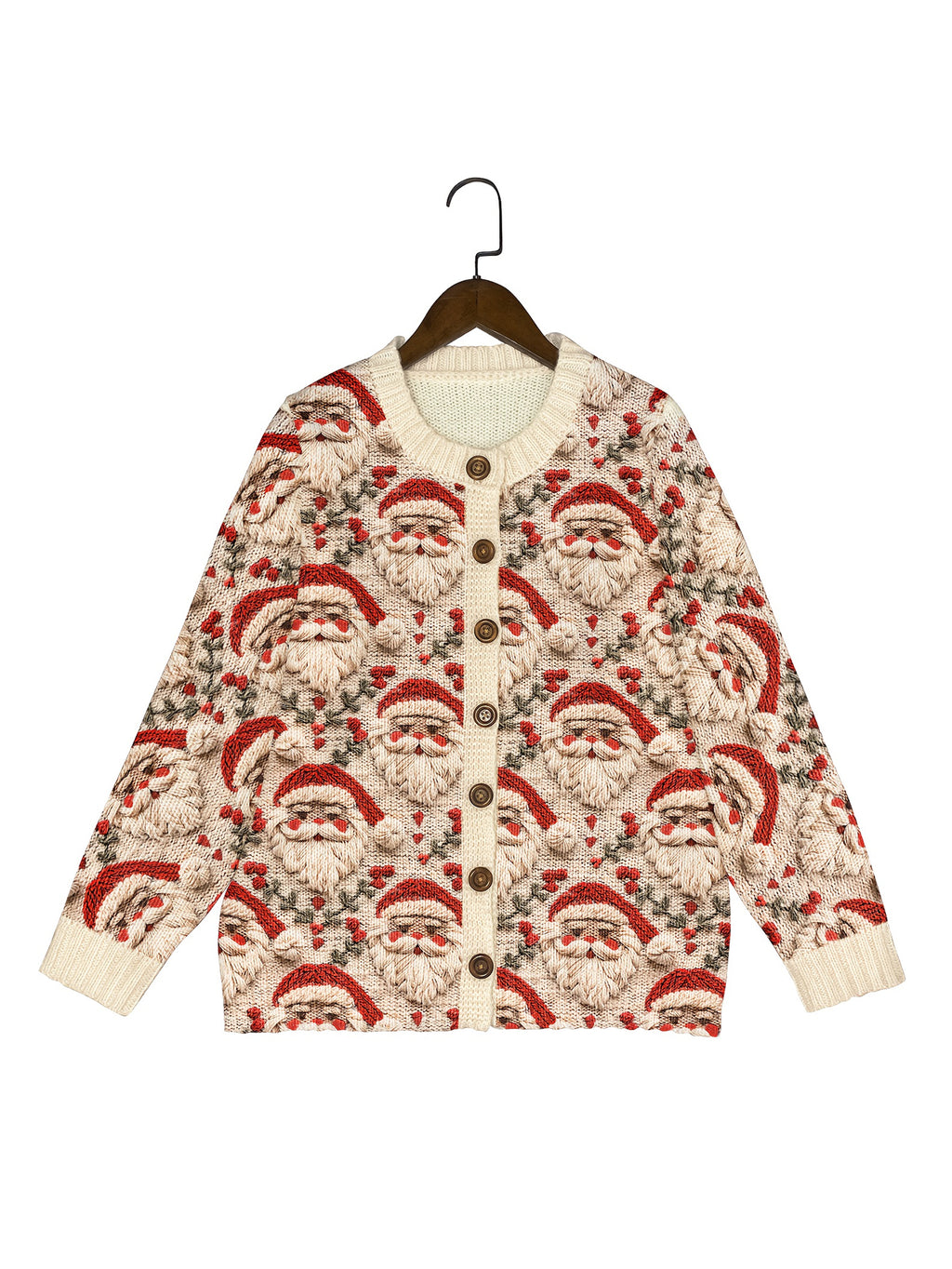Women' S Embroidered Design Festive Santa Claus Cardigan