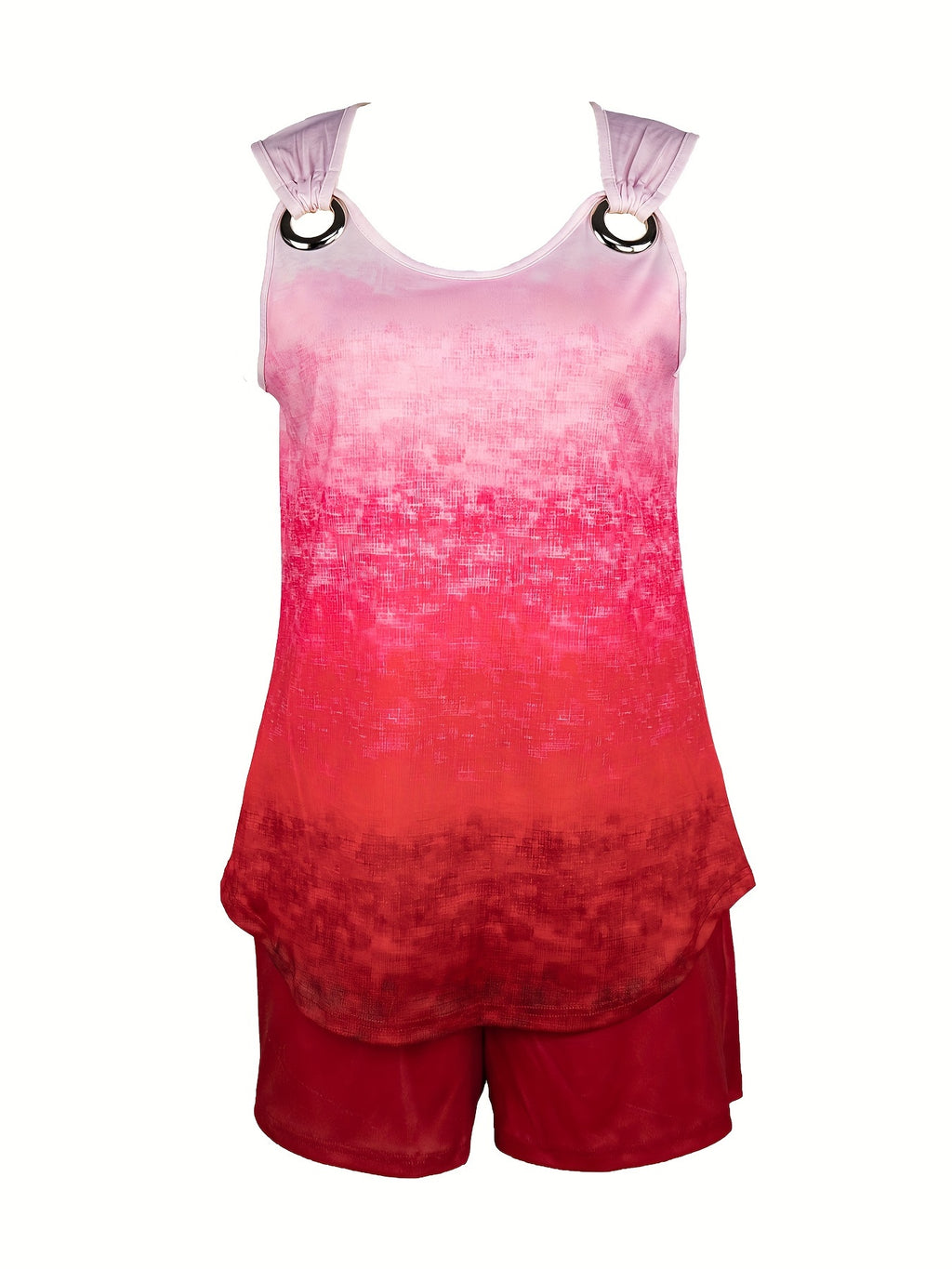 V-neck gradient print vest casual shorts set Random shipment