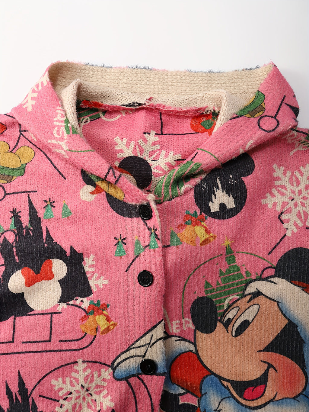 Christmas Mickey Mouse Santa Style Snowflake Pattern Reindeer Bell Letter Cardigan