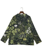 Women'S  Crew Neck Sweater with Button Detail 3D Floral Print Knit Cardigan
