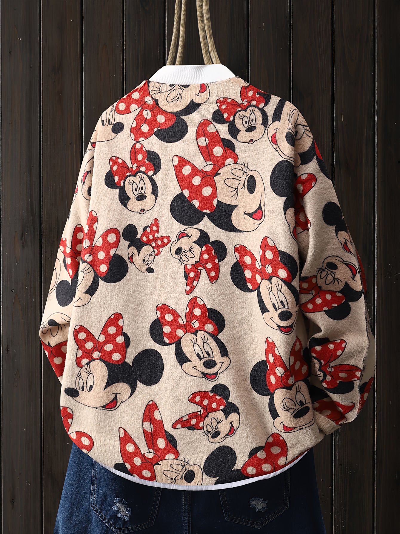 Women'S Mickey Mouse & Minnie Mouse Red Polka Dot Bow Print Graphic Cardigan
