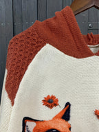 Women'S Cozy Vintage Nordic Fox & Floral Print Hooded Sweater