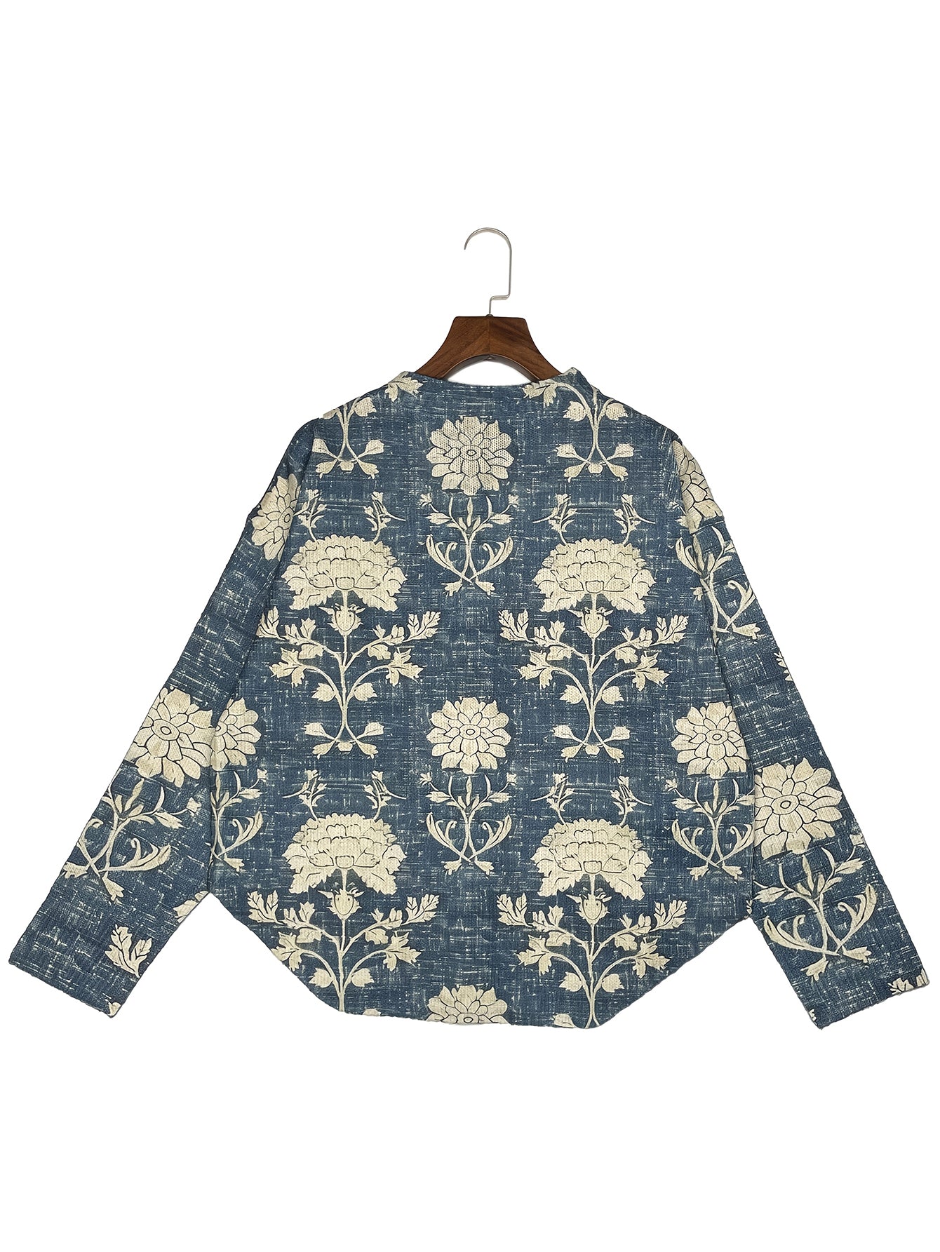 Women's 3D Floral Print Cardigan Round Neck Lightweight Sweater