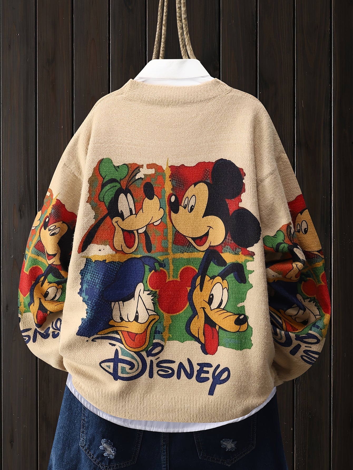 Casual Round Neck Long SleeveMickey Mouse Donald Duck Pluto Cartoon Letter Pattern Sweater