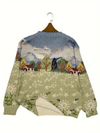 All-Over Print Pixel Animation Style Pattern Thin, Casual Crew Neck Long Sleeve Sweater