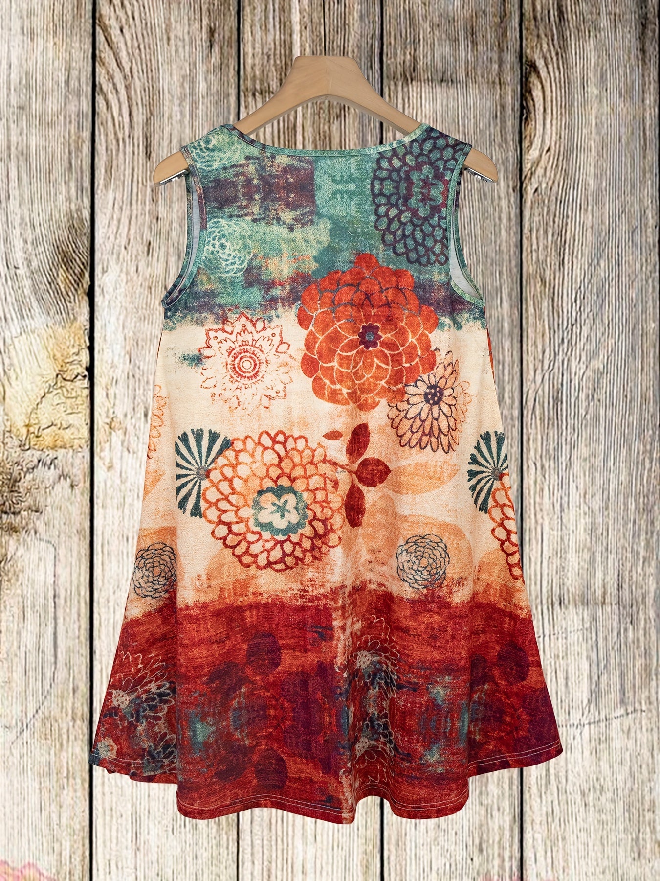 Crewneck, contrasting gradient floral, printed, A-hem loose dress Random shipment