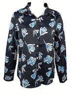 Floral print lapel long-sleeved button-down elegant shirt Random shipment