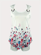 V-neck floral print vest casual shorts set Random shipment