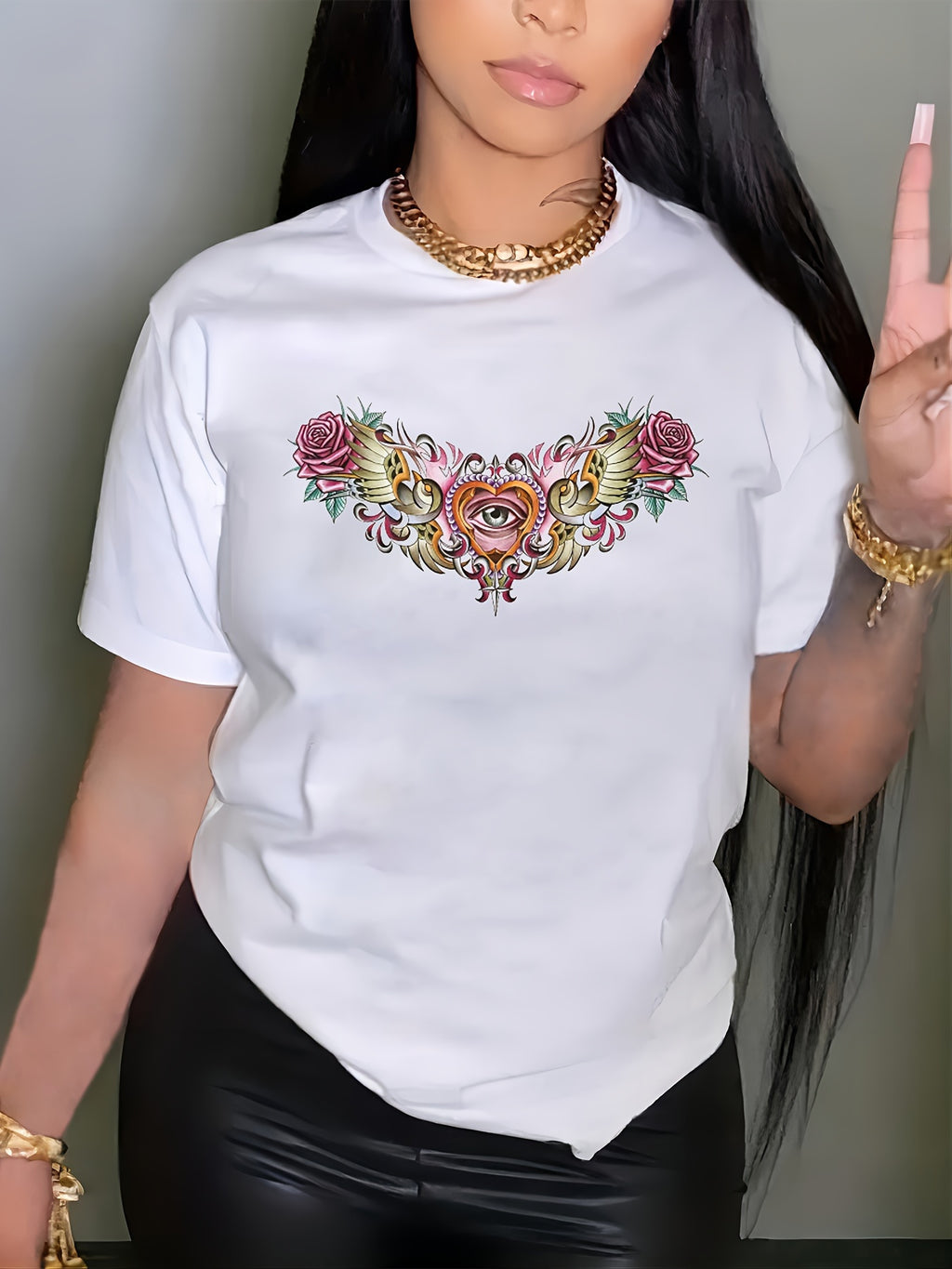 Butterfly-shaped cartoon glasses floral short-sleeved summer vacation casual printed plus Random shipment