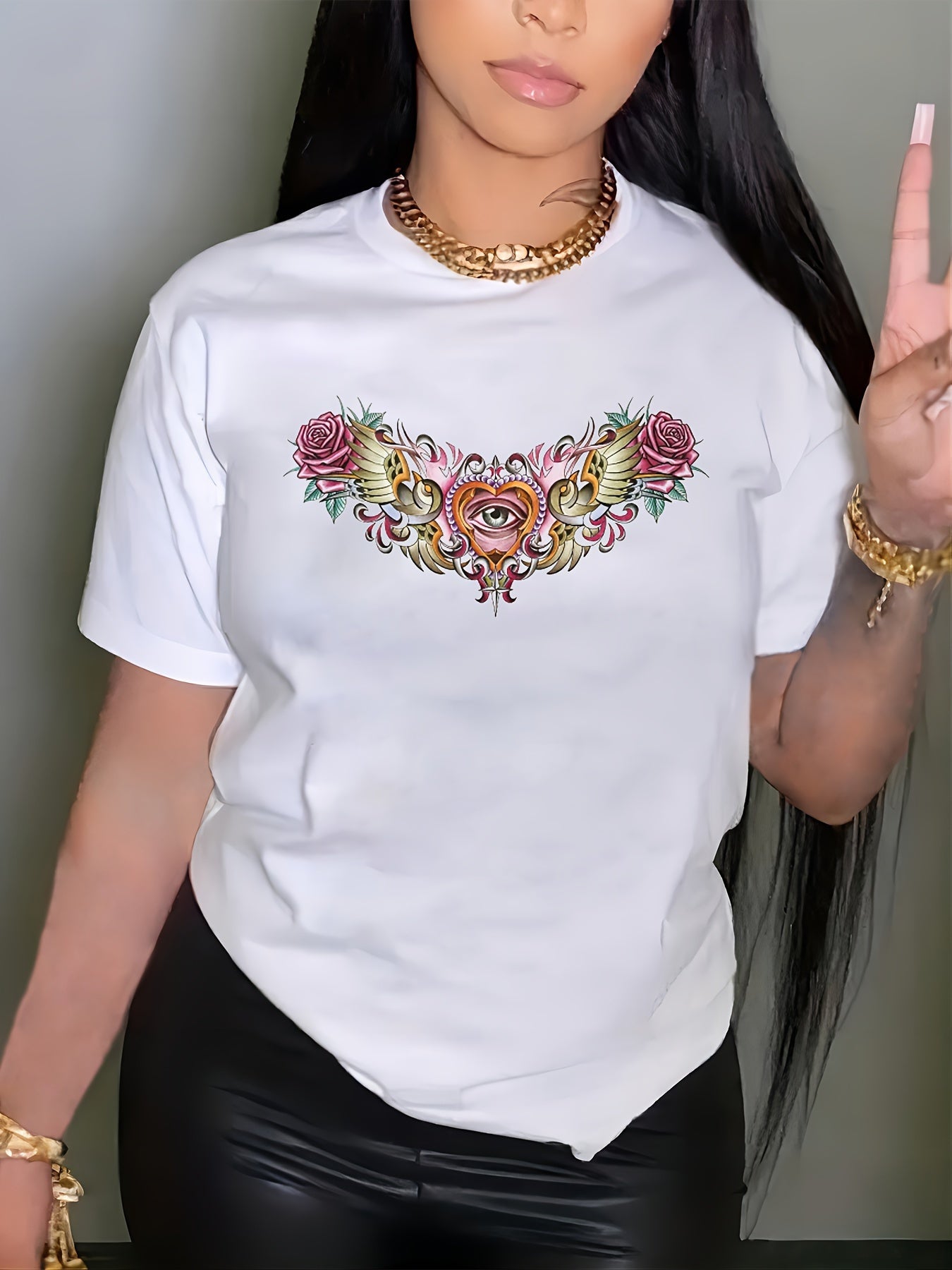 Butterfly-shaped cartoon glasses floral short-sleeved summer vacation casual printed plus Random shipment