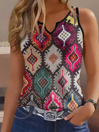 Geometric colour-block panels for a casual V-neck vest