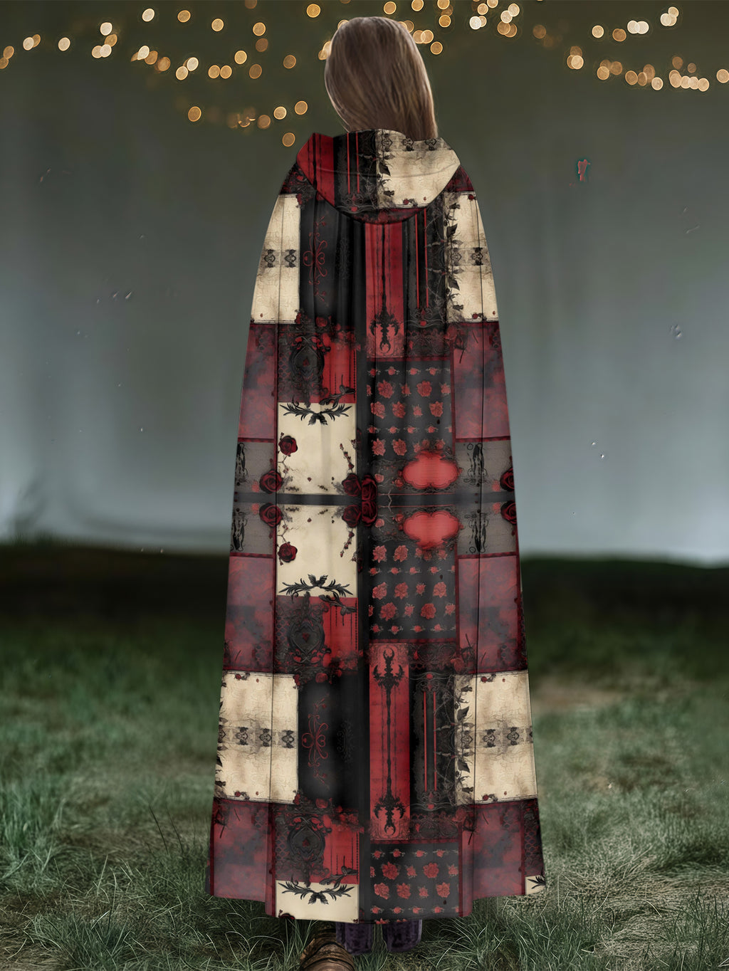 Plaid Print Patchwork Hooded Casual Cloak