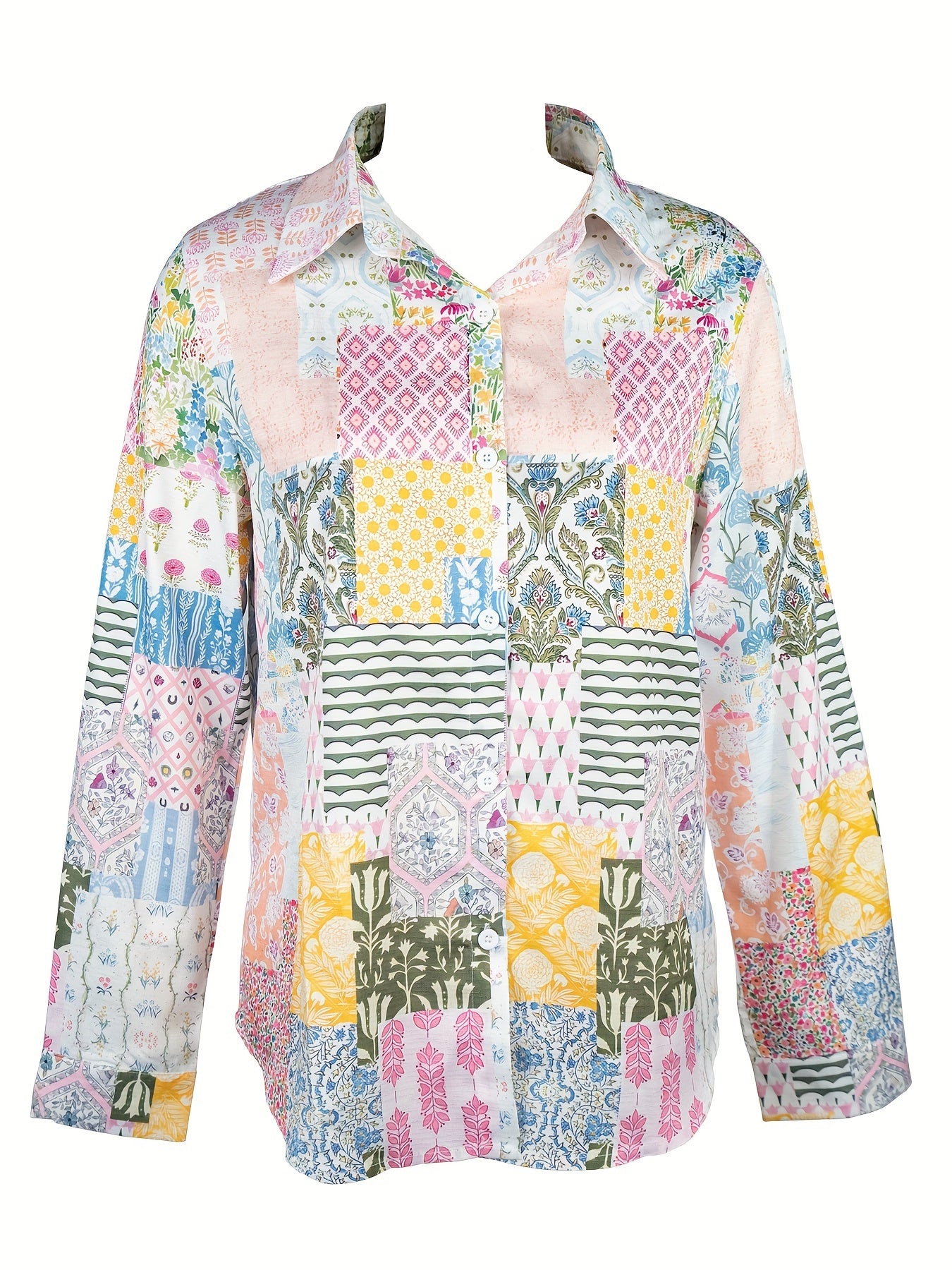 Lapel floral print long-sleeved button shirt Random shipment