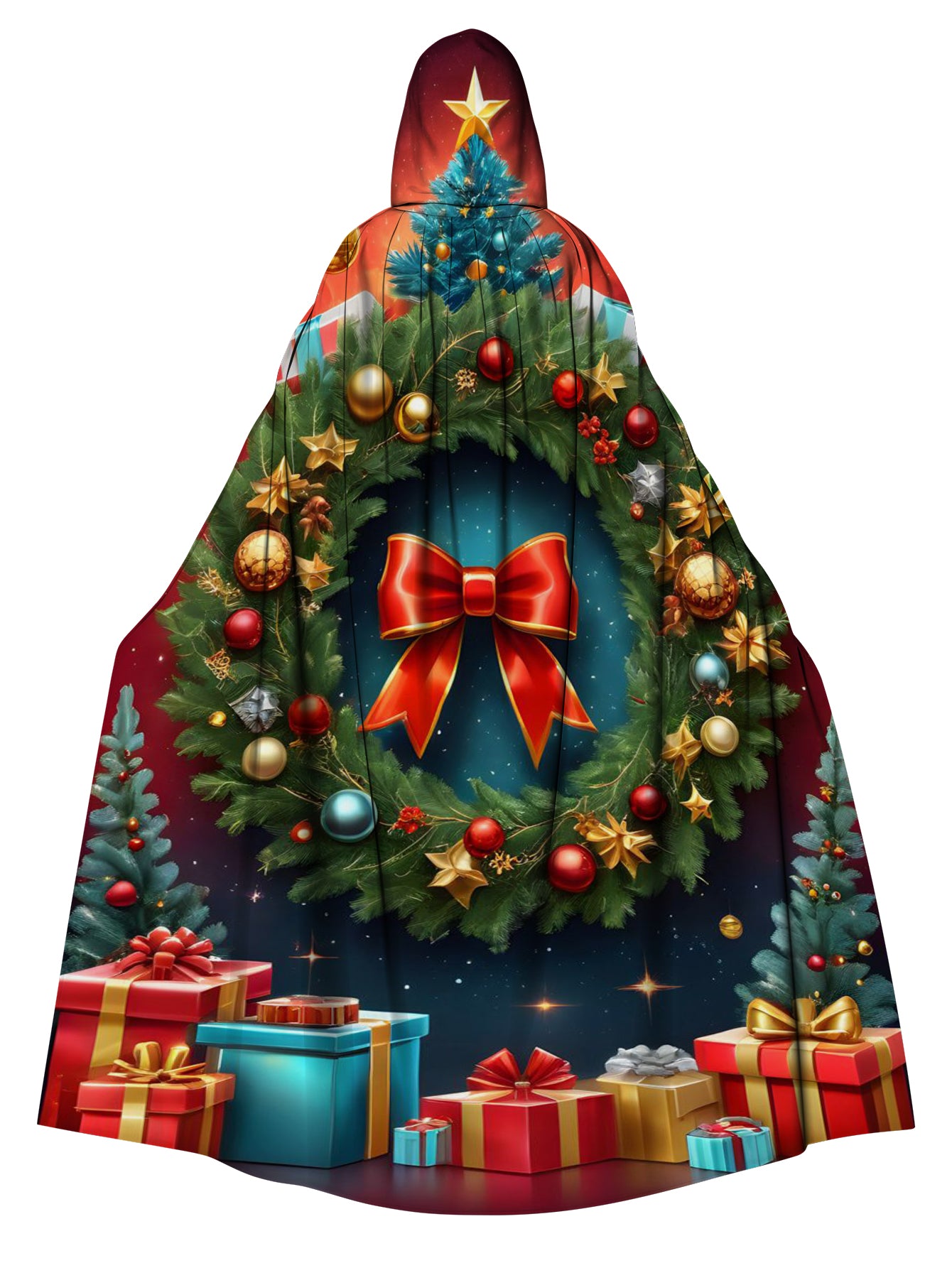 Christmas Bell Print Casual Hooded Cape