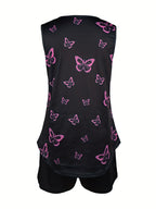Casual butterfly print V-neck vest Casual shorts set Random shipment