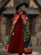 Christmas Bell Print Casual Hooded Cape