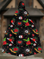 Love Rose Skull Print Hooded Cape