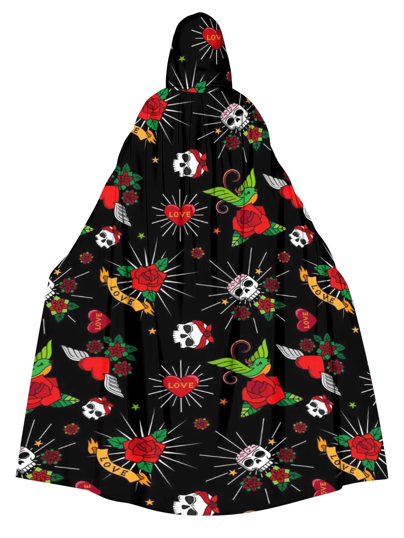Love Rose Skull Print Hooded Cape