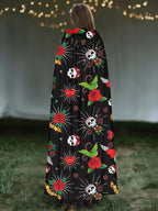 Love Rose Skull Print Hooded Cape
