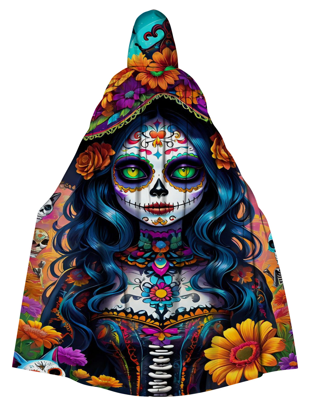 Fun Skull Girl Print Hooded Cape