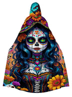 Fun Skull Girl Print Hooded Cape