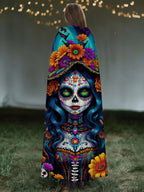 Fun Skull Girl Print Hooded Cape